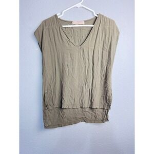 Madeline‎ & Monroe Womens Olive Green V-Neck High-Low Cap Sleeve Tunic Top